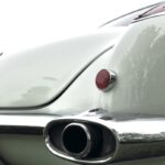 The muffler comes from this position on the tail end... It produces a strong and aggressive sound.