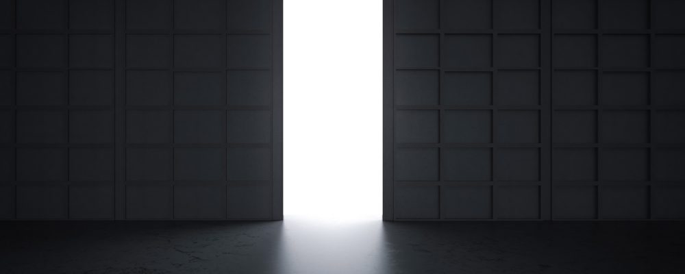 3d rendering silhouette interior open door factory
